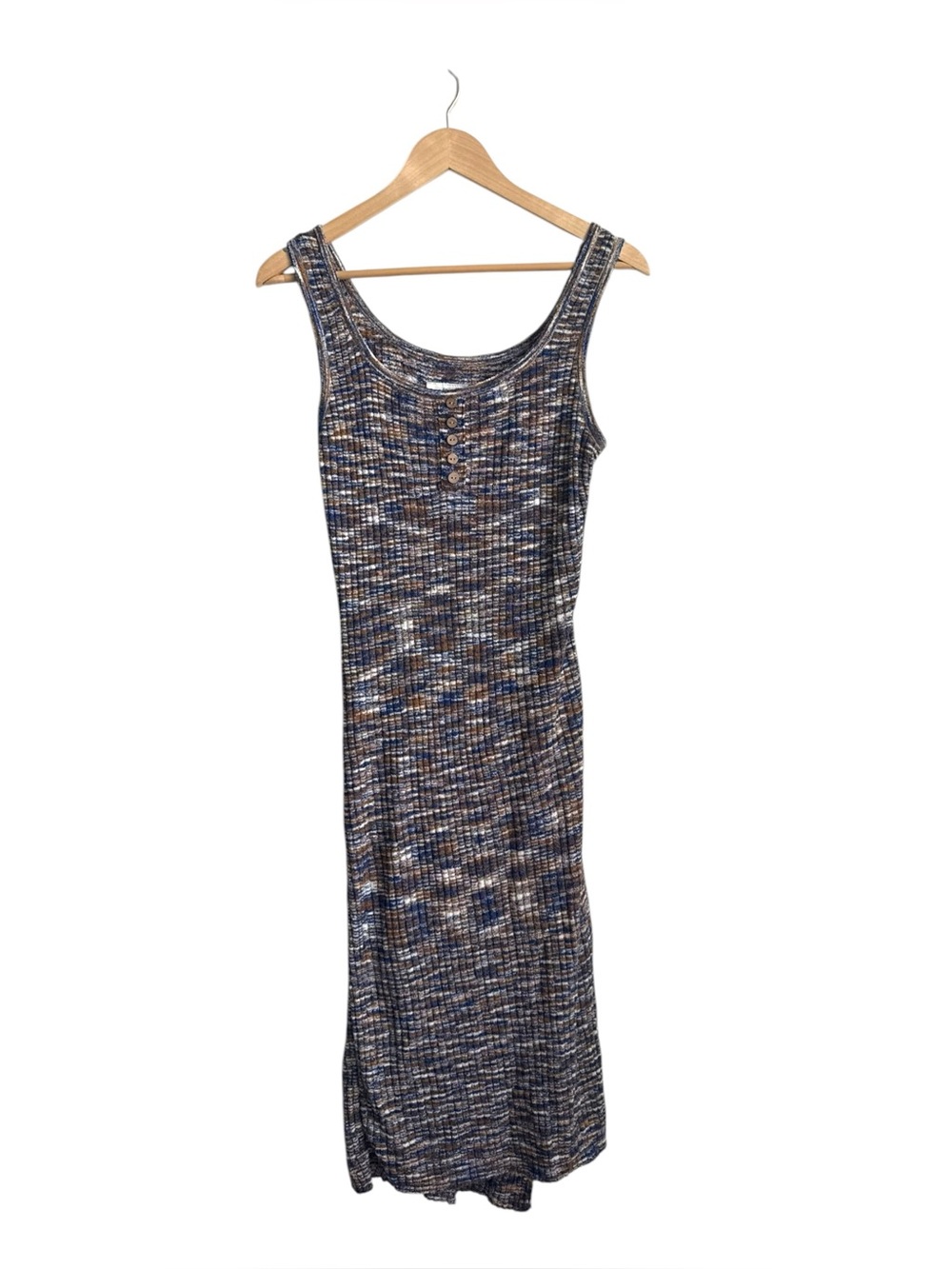 Anthropologie Daily Practice Space Dye Ribbed Midi Dress Blue Brown XS